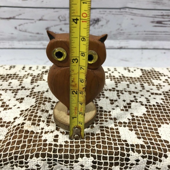 Vintage Hand Carved Owl Set Solid Wood Sculpture - Picture 7 of 8